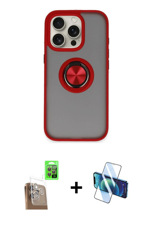 ieg™ iPhone 16 Pro Max Kılıf Yörünge Çizgi - Siyah 3D Antistatik Cam Ekran Koruyucu + Çöl Titanyum R