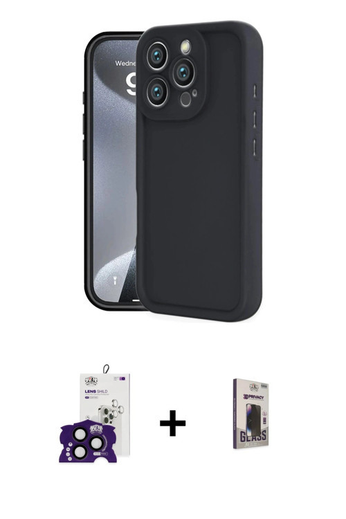ieg™ iPhone 16 Pro Max Kılıf Yankı Yansıma Özel Seri - Siyah Bilvis Hayalet Cam Ekran Koruyucu + Siy