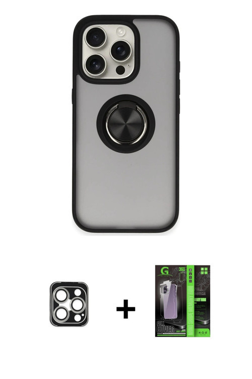 ieg™ iPhone 16 Pro Max Kılıf Yörünge Çizgi - Şeffaf 360 Full Body Arka Koruyucu + Gümüş PVD Metal Ka
