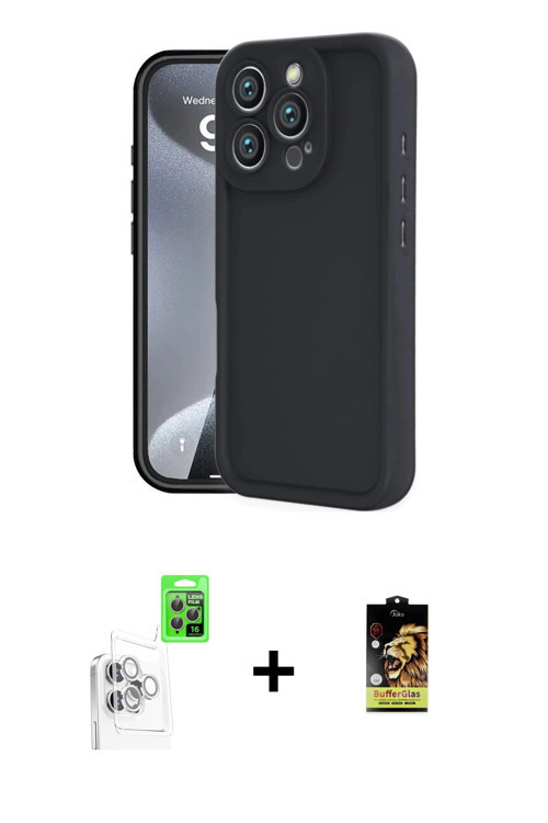 ieg™ iPhone 16 Pro Max Kılıf Yankı Yansıma Özel Seri - Siyah Buffer Cam Ekran Koruyucu + Beyaz Raze
