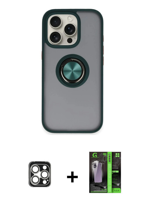 ieg™ iPhone 16 Pro Max Kılıf Yörünge Çizgi - Şeffaf 360 Full Body Arka Koruyucu + Gümüş PVD Metal Ka