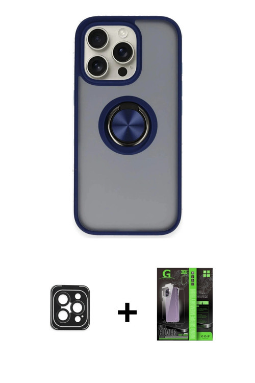 ieg™ iPhone 16 Pro Max Kılıf Yörünge Çizgi - Şeffaf 360 Full Body Arka Koruyucu + Siyah PVD Metal Ka