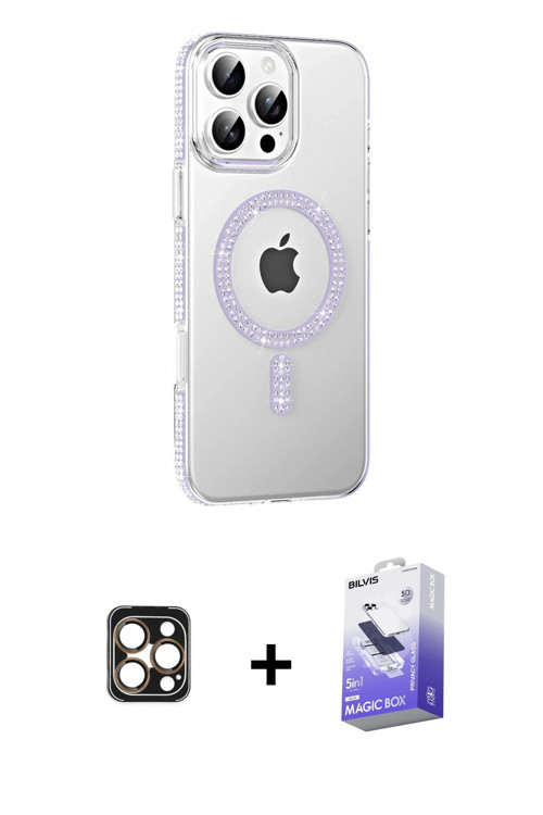 iPhone 16 Pro Max Kılıf Yörünge Koleksiyonu - Siyah Bilvis 5in1 5D Magic Hayalet Cam Ekran Koru