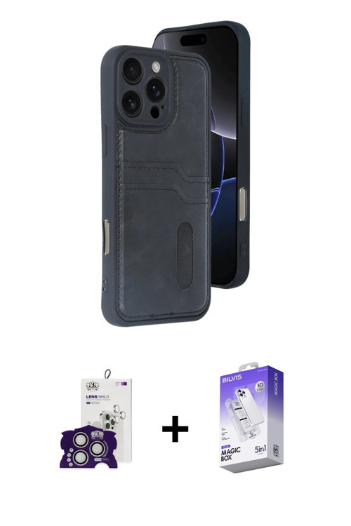 ieg™ iPhone 16 Pro Max Kılıf Yörünge Işık Serisi - Siyah Bilvis 5in1 3D Magic Cam Ekran Koruyucu + G