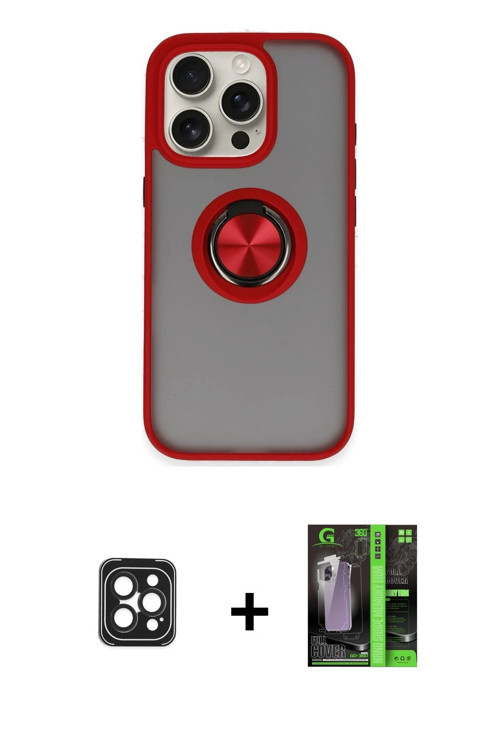 ieg™ iPhone 16 Pro Max Kılıf Yörünge Çizgi - Şeffaf 360 Full Body Arka Koruyucu + Siyah PVD Metal Ka