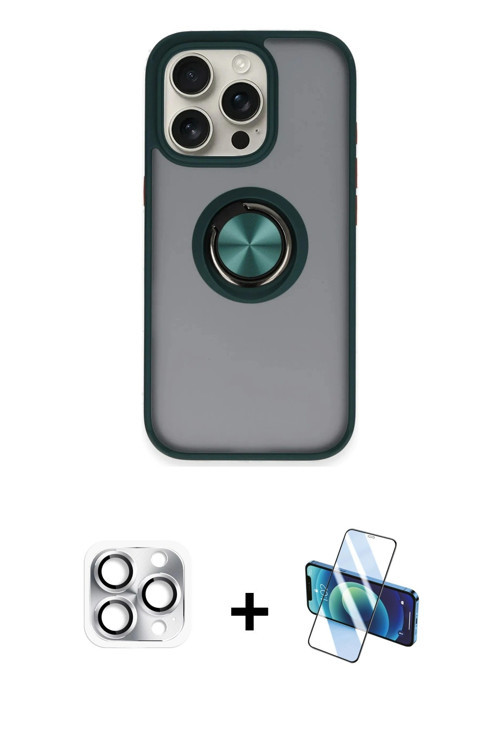 ieg™ iPhone 16 Pro Max Kılıf Yörünge Çizgi - Siyah 3D Antistatik Seramik Nano Ekran Koruyucu + Gümüş