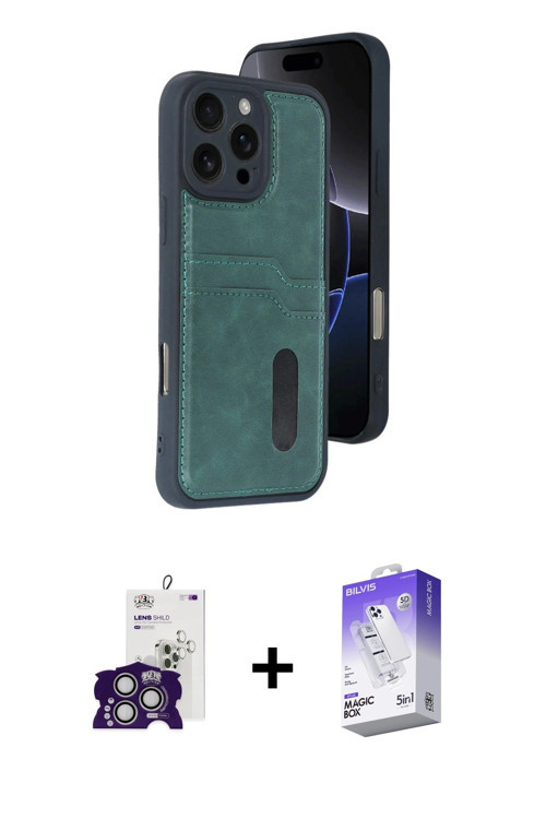 ieg™ iPhone 16 Pro Max Kılıf Yörünge Işık Serisi - Siyah Bilvis 5in1 3D Magic Cam Ekran Koruyucu + G