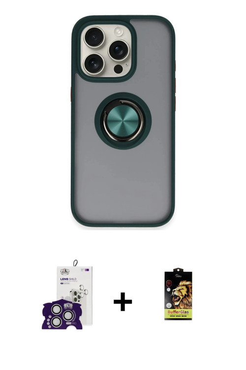 ieg™ iPhone 16 Pro Max Kılıf Yörünge Çizgi - Siyah Buffer Cam Ekran Koruyucu + Gümüş Bilvis Titan Ka