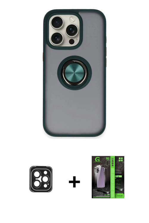 ieg™ iPhone 16 Pro Max Kılıf Yörünge Çizgi - Şeffaf 360 Full Body Arka Koruyucu + Siyah PVD Metal Ka