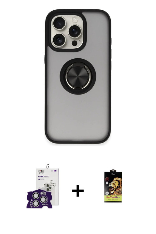 ieg™ iPhone 16 Pro Max Kılıf Yörünge Çizgi - Siyah Buffer Cam Ekran Koruyucu + Gümüş Bilvis Titan Ka