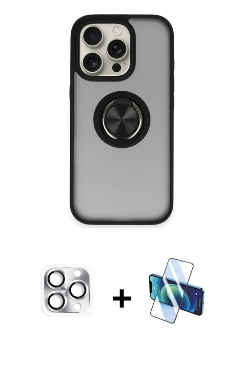 ieg™ iPhone 16 Pro Max Kılıf Yörünge Çizgi - Siyah 3D Antistatik Seramik Nano Ekran Koruyucu + Gümüş