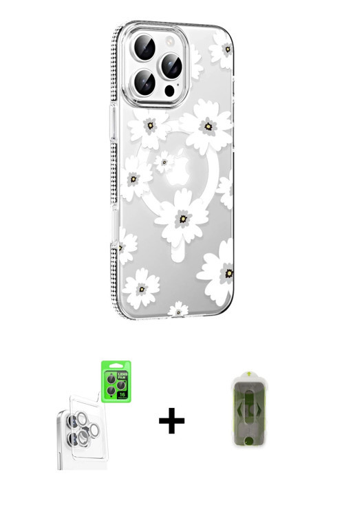 ieg™ iPhone 16 Pro Max Kılıf Yörünge Işık Prime - Siyah Joko Magic 5D Hayalet Cam + Beyaz Raze Metal