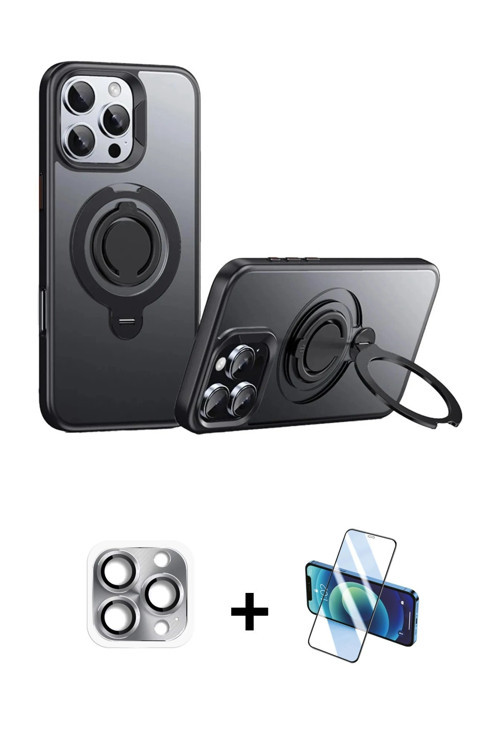 ieg™ iPhone 16 Pro Max Kılıf Zirve Çizgi Prime - Siyah 3D Antistatik Seramik Nano Ekran Koruyucu + G