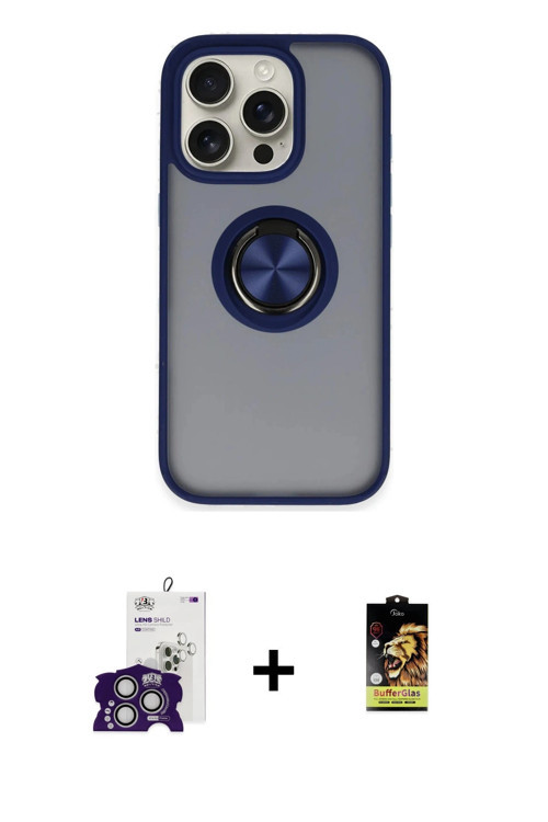 ieg™ iPhone 16 Pro Max Kılıf Yörünge Çizgi - Siyah Buffer Cam Ekran Koruyucu + Gümüş Bilvis Titan Ka