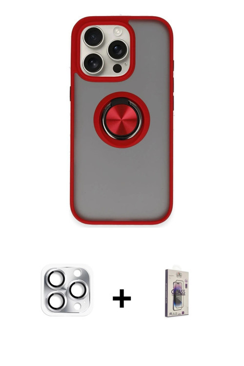 ieg™ iPhone 16 Pro Max Kılıf Yörünge Çizgi - Siyah Bilvis 3D Cam Ekran Koruyucu + Gümüş Pers Alüminy