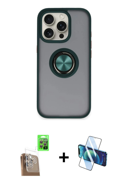ieg™ iPhone 16 Pro Max Kılıf Yörünge Çizgi - Siyah 3D Antistatik Cam Ekran Koruyucu + Çöl Titanyum R