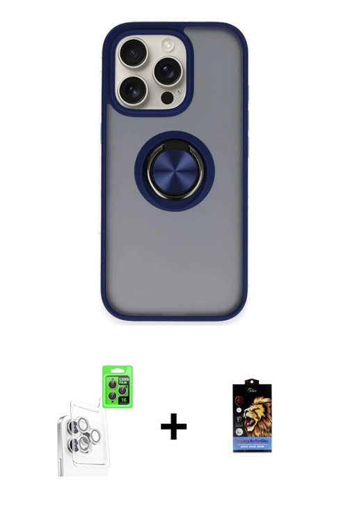 ieg™ iPhone 16 Pro Max Kılıf Yörünge Çizgi - Siyah Buffer Hayalet Cam Ekran Koruyucu + Beyaz Raze Me