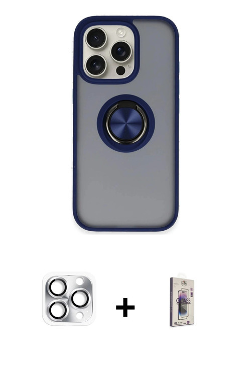 ieg™ iPhone 16 Pro Max Kılıf Yörünge Çizgi - Siyah Bilvis 3D Cam Ekran Koruyucu + Gümüş Pers Alüminy