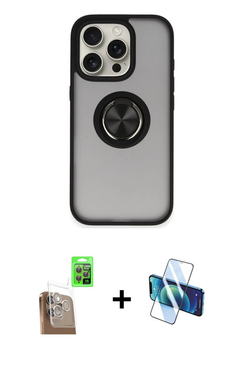 ieg™ iPhone 16 Pro Max Kılıf Yörünge Çizgi - Siyah 3D Antistatik Cam Ekran Koruyucu + Çöl Titanyum R