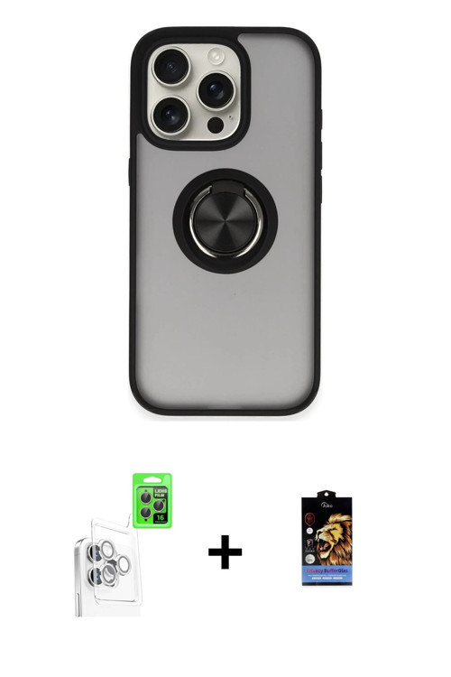 ieg™ iPhone 16 Pro Max Kılıf Yörünge Çizgi - Siyah Buffer Hayalet Cam Ekran Koruyucu + Beyaz Raze Me