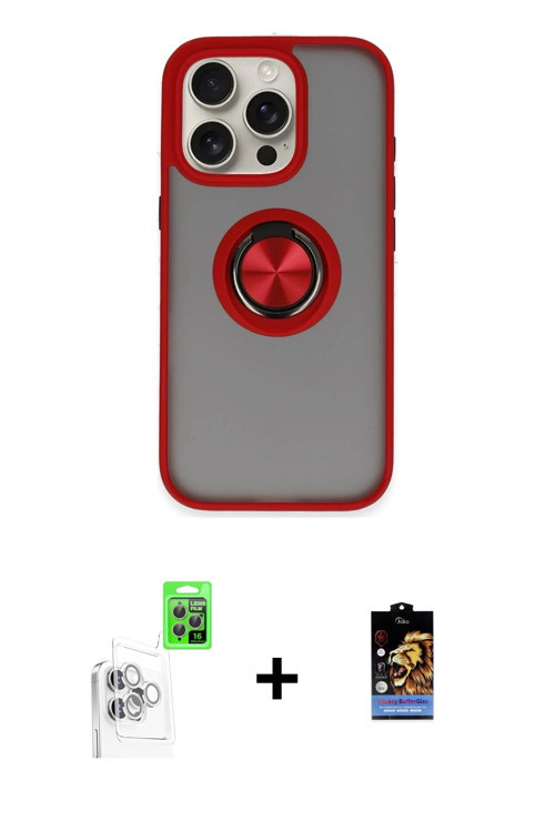 ieg™ iPhone 16 Pro Max Kılıf Yörünge Çizgi - Siyah Buffer Hayalet Cam Ekran Koruyucu + Beyaz Raze Me