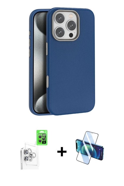 ieg™ iPhone 16 Pro Max Kılıf Zirve Modern Prime - Siyah 3D Antistatik Cam Ekran Koruyucu + Beyaz Raz
