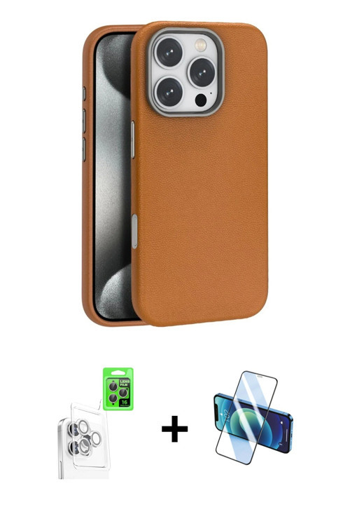 ieg™ iPhone 16 Pro Max Kılıf Zirve Modern Prime - Siyah 3D Antistatik Cam Ekran Koruyucu + Beyaz Raz