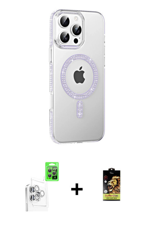 ieg™ iPhone 16 Pro Max Kılıf Yörünge Koleksiyonu - Siyah Buffer Cam Ekran Koruyucu + Beyaz Raze Meta