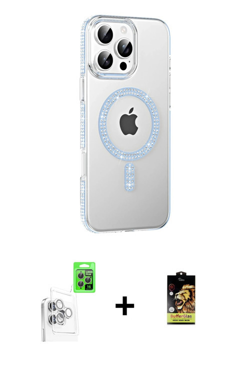 ieg™ iPhone 16 Pro Max Kılıf Yörünge Koleksiyonu - Siyah Buffer Cam Ekran Koruyucu + Beyaz Raze Meta