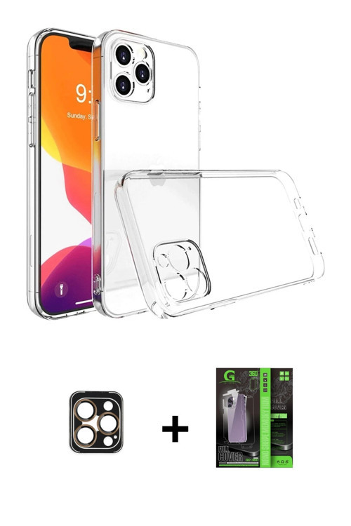 ieg™ iPhone 16 Pro Max Kılıf Zirve Doku - Şeffaf 360 Full Body Arka Koruyucu + Gold PVD Metal Kamera