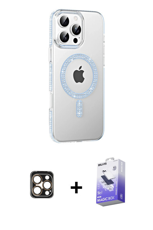 iPhone 16 Pro Max Kılıf Yörünge Koleksiyonu - Siyah Bilvis 5in1 5D Magic Hayalet Cam Ekran Koru