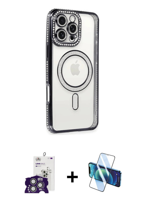 ieg™ iPhone 16 Pro Max Kılıf Zirve Doku Prime - Siyah 3D Antistatik Seramik Nano Ekran Koruyucu + Gü