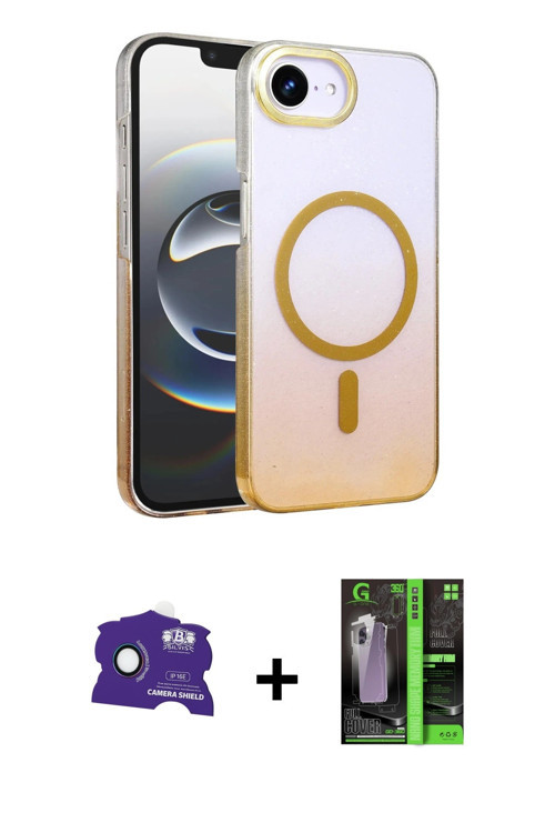 ieg™ iPhone 16E Kılıf Ahenk Doku Özel Seri - Şeffaf 360 Full Body Arka Koruyucu + Rainbow Bilvis Tit