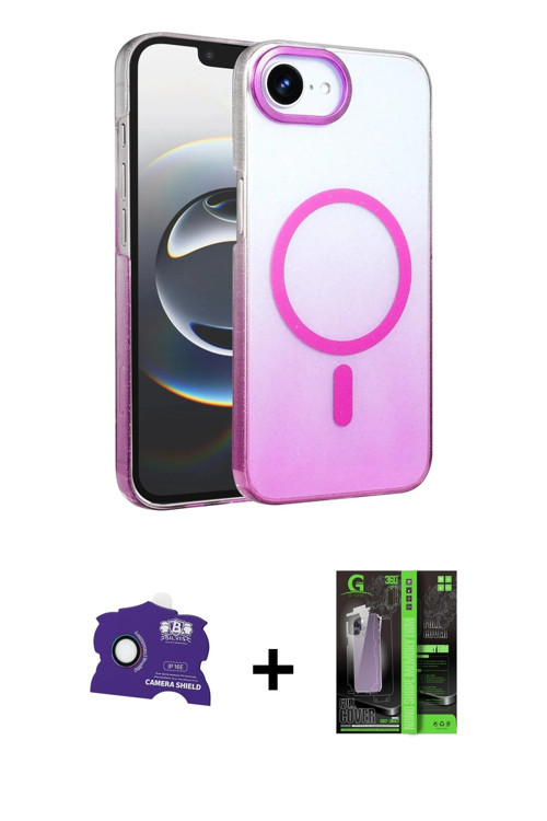 ieg™ iPhone 16E Kılıf Ahenk Doku Özel Seri - Şeffaf 360 Full Body Arka Koruyucu + Rainbow Bilvis Tit