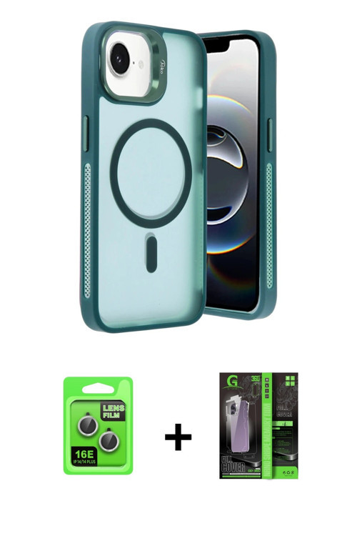 ieg™ iPhone 16E Kılıf Akış Form - Şeffaf 360 Full Body Arka Koruyucu + Gümüş Raze Metal Kamera Lens