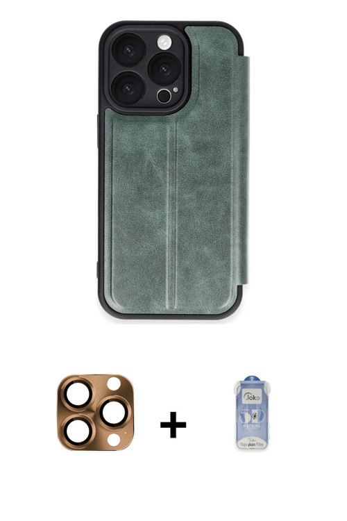 ieg™ iPhone 16 Pro Max Kılıf Zirve Yansıma Serisi - Siyah Joko Magic 5D Cam + Çöl Titanyum Pers Alüm