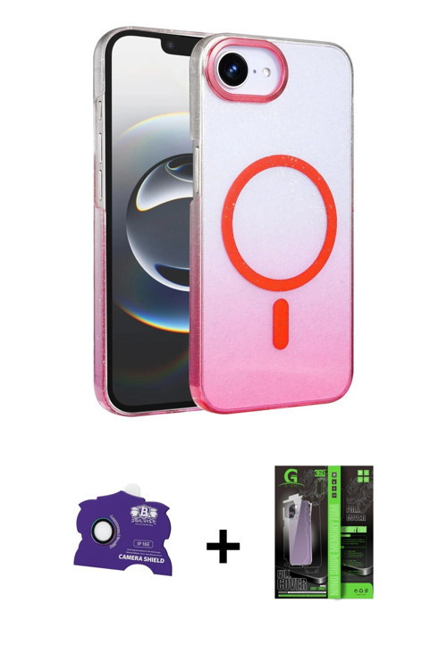 ieg™ iPhone 16E Kılıf Ahenk Doku Özel Seri - Şeffaf 360 Full Body Arka Koruyucu + Rainbow Bilvis Tit