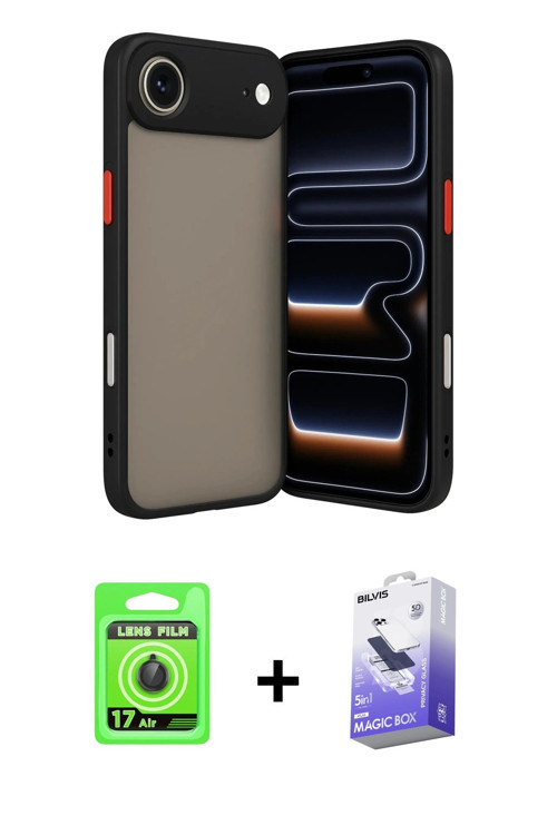 iPhone 17 Air Kılıf Ahenk Çizgi Serisi - Siyah Bilvis 5in1 5D Magic Hayalet Cam Ekran Koruyucu