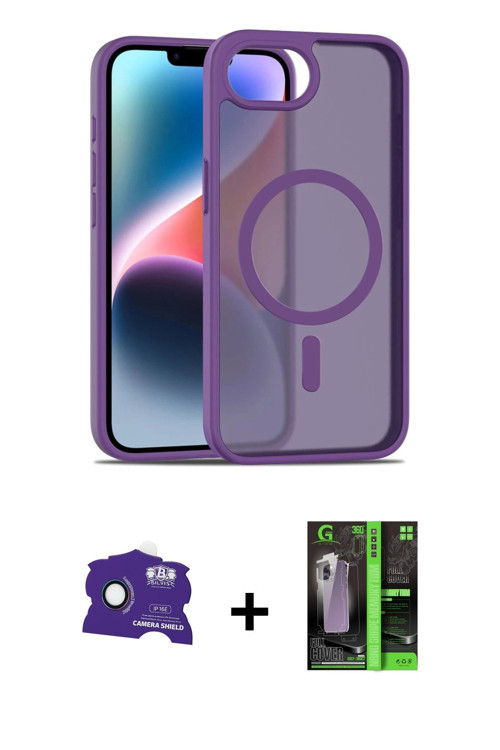 ieg™ iPhone 16E Kılıf Siluet Minimal Prime - Şeffaf 360 Full Body Arka Koruyucu + Rainbow Bilvis Tit