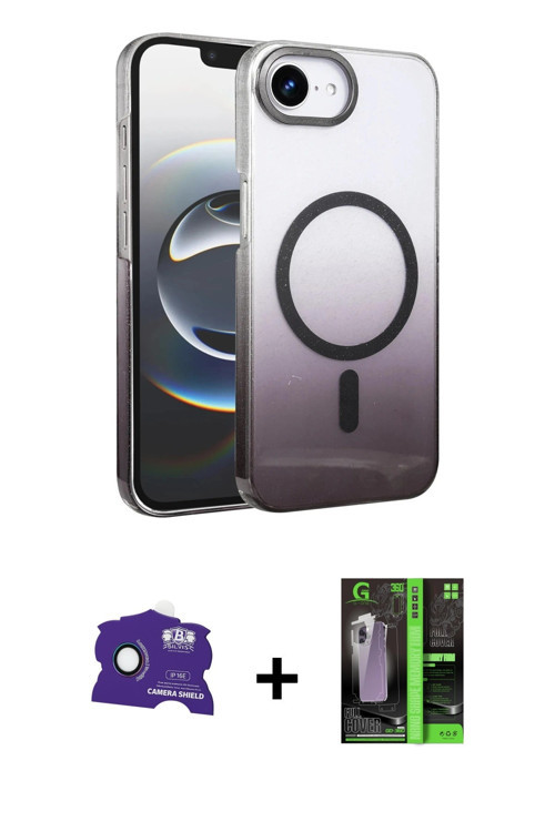 ieg™ iPhone 16E Kılıf Ahenk Doku Özel Seri - Şeffaf 360 Full Body Arka Koruyucu + Rainbow Bilvis Tit