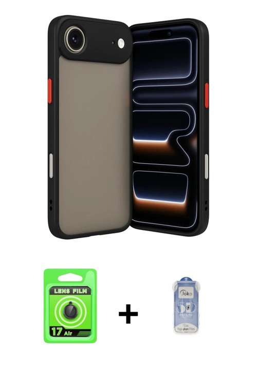 ieg™ iPhone 17 Air Kılıf Ahenk Çizgi Serisi - Siyah Joko Magic 5D Cam + Siyah Raze Metal Kamera Lens
