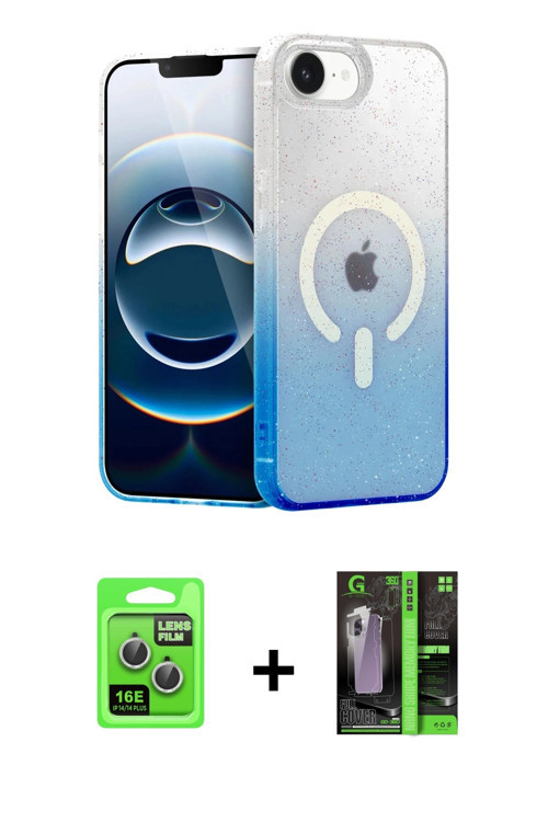ieg™ iPhone 16E Kılıf Eksen Minimal Özel Seri - Şeffaf 360 Full Body Arka Koruyucu + Gümüş Raze Meta