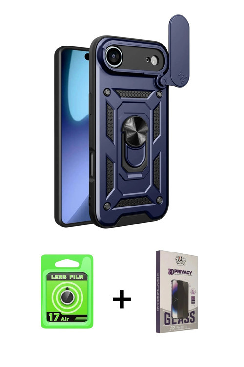 ieg™ iPhone 17 Air Kılıf Ahenk Klasik - Siyah Bilvis Hayalet Cam Ekran Koruyucu + Gümüş Raze Metal K