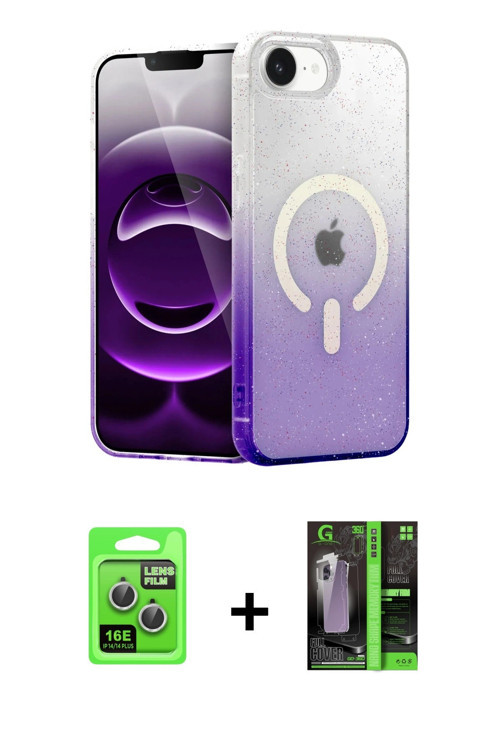 ieg™ iPhone 16E Kılıf Eksen Minimal Özel Seri - Şeffaf 360 Full Body Arka Koruyucu + Gümüş Raze Meta