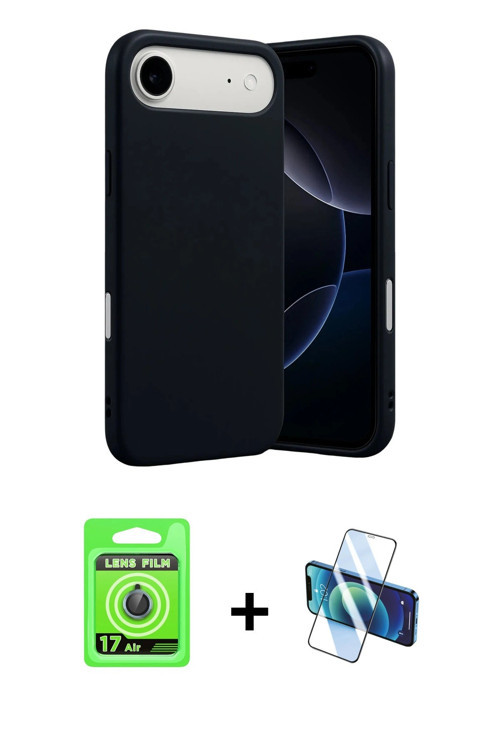 ieg™ iPhone 17 Air Kılıf Ahenk Serisi - Siyah 3D Antistatik Cam Ekran Koruyucu + Mavi Raze Metal Kam