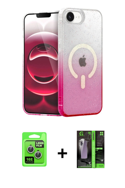 ieg™ iPhone 16E Kılıf Eksen Minimal Özel Seri - Şeffaf 360 Full Body Arka Koruyucu + Gümüş Raze Meta