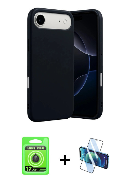 ieg™ iPhone 17 Air Kılıf Ahenk Serisi - Siyah 3D Antistatik Cam Ekran Koruyucu + Siyah Raze Metal Ka