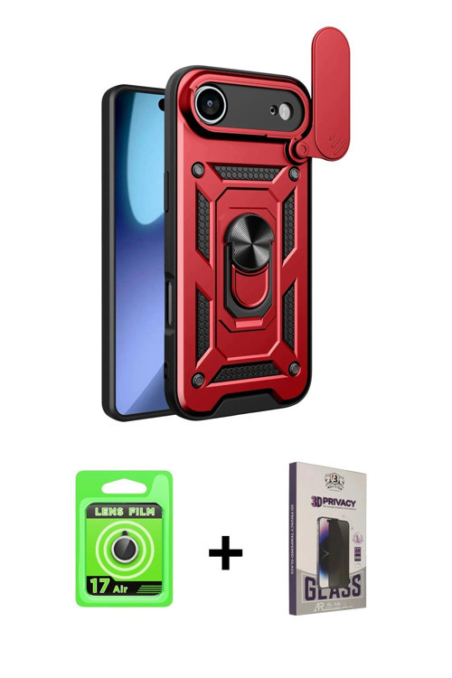 ieg™ iPhone 17 Air Kılıf Ahenk Klasik - Siyah Bilvis Hayalet Cam Ekran Koruyucu + Gümüş Raze Metal K