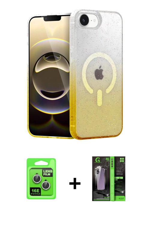 ieg™ iPhone 16E Kılıf Eksen Minimal Özel Seri - Şeffaf 360 Full Body Arka Koruyucu + Gümüş Raze Meta