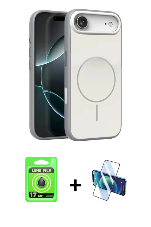 ieg™ iPhone 17 Air Kılıf Atlas Asil Prime - Siyah 3D Antistatik Cam Ekran Koruyucu + Mavi Raze Metal